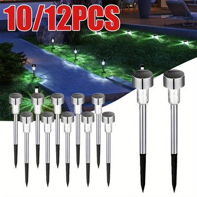 10/12 piezas de Luces Solares para Jardín Exterior, Luces Decorativas de Acero Inoxidable para Exteriores, Ideales para Decoración Festiva (Navidad, Halloween, Fiestas), Adecuadas para Iluminación Duradera en Bajos de Calle, Patios y Caminos