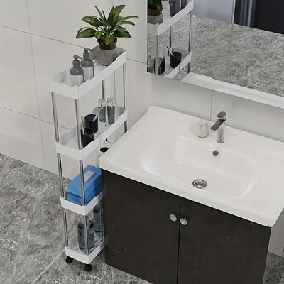 Carro de almacenamiento de plástico de 4 niveles con ruedas, organizador de espacio para baño, cocina, sala de estar - Carro de utilidad delgado con ruedas, sin ensamblaje y sin batería