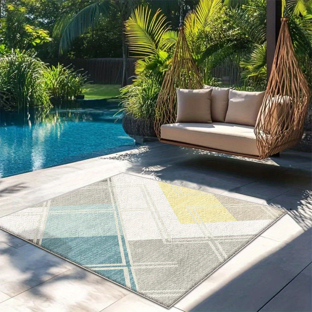 Alfombra de Terciopelo/852gsm Lavable a Máquina, Diseño Geométrico Minimalista Ultra Suave y Grueso para Exteriores en Varios Tamaños - Viaje Francés de Lujo Ligero, Degradado Cremoso con Base Antideslizante para Camping y Decoración de Comedor