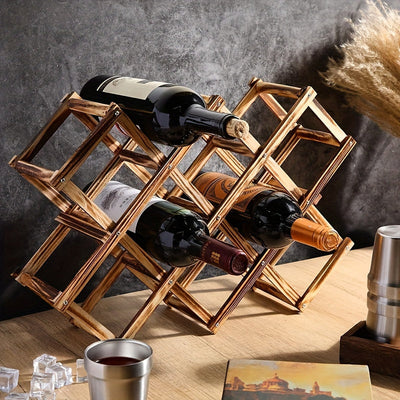 Estante de Vino de Madera Apilable - Diseño Plegable para Cocina y Comedor, Perfecto para Encimeras y Armarios