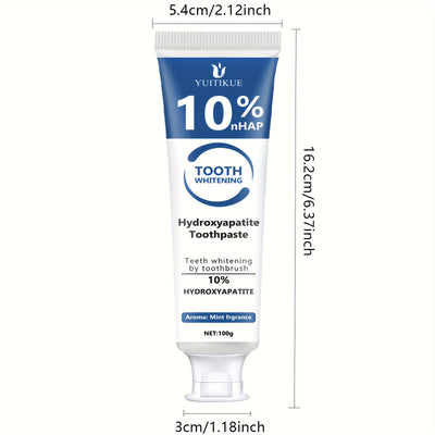 Pasta de dientes con hidroxiapatita al 10%, blanqueamiento dental con hidroxiapatita, pasta limpiadora profunda con aceite esencial de menta, cuidado dental que fortalece el aliento fresco, limpieza básica, adecuada para todos