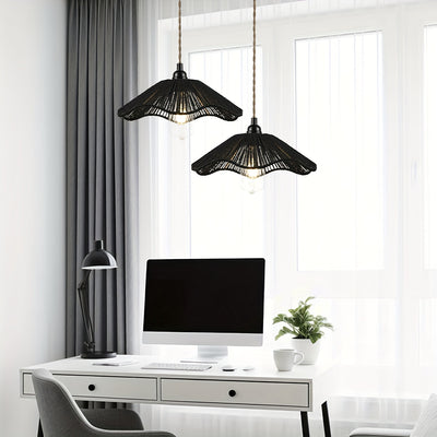 Pantalla colgante de lámpara tejida a mano con papel de cuerda, diseño moderno en forma de abanico, opciones en negro y amarillo, elegante cubierta de lámpara de techo para decoración de hogar y oficina, no requiere electricidad, accesorio versátil para