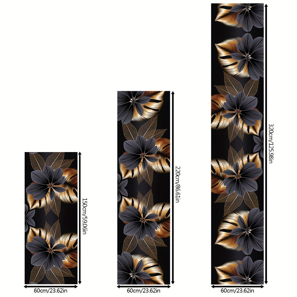 1 pieza de Terciopelo Cristal de 800g con Grosor de 0.8cm, Fondo y Blanco con Patrón Dorado Largo, Alfombra de Poliéster de Lujo, Antideslizante para Puerta, Ligera, Adecuada para Dormitorio, Porche y Espacio Interior, Lavable a Máquina, Estera Larga
