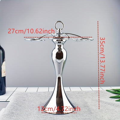 1pc Soporte Colgante para 4 Botellas de Vino en Metal Pulido - Diseño Artístico Ahorrador de Espacio para Cocina, Bar o Comedor - Estante Decorativo Multiusos con Acabado Metálico Brillante y Vidrio Transparente, Construcción Duradera