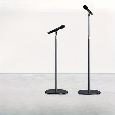 Soporte de micrófono profesional con soporte para teléfono - Soporte de piso de hierro negro para transmisión en vivo, base redonda, poste ajustable, soporte para micrófono de condensador, equipo de transmisión en vivo | Soporte elegante negro | Construc