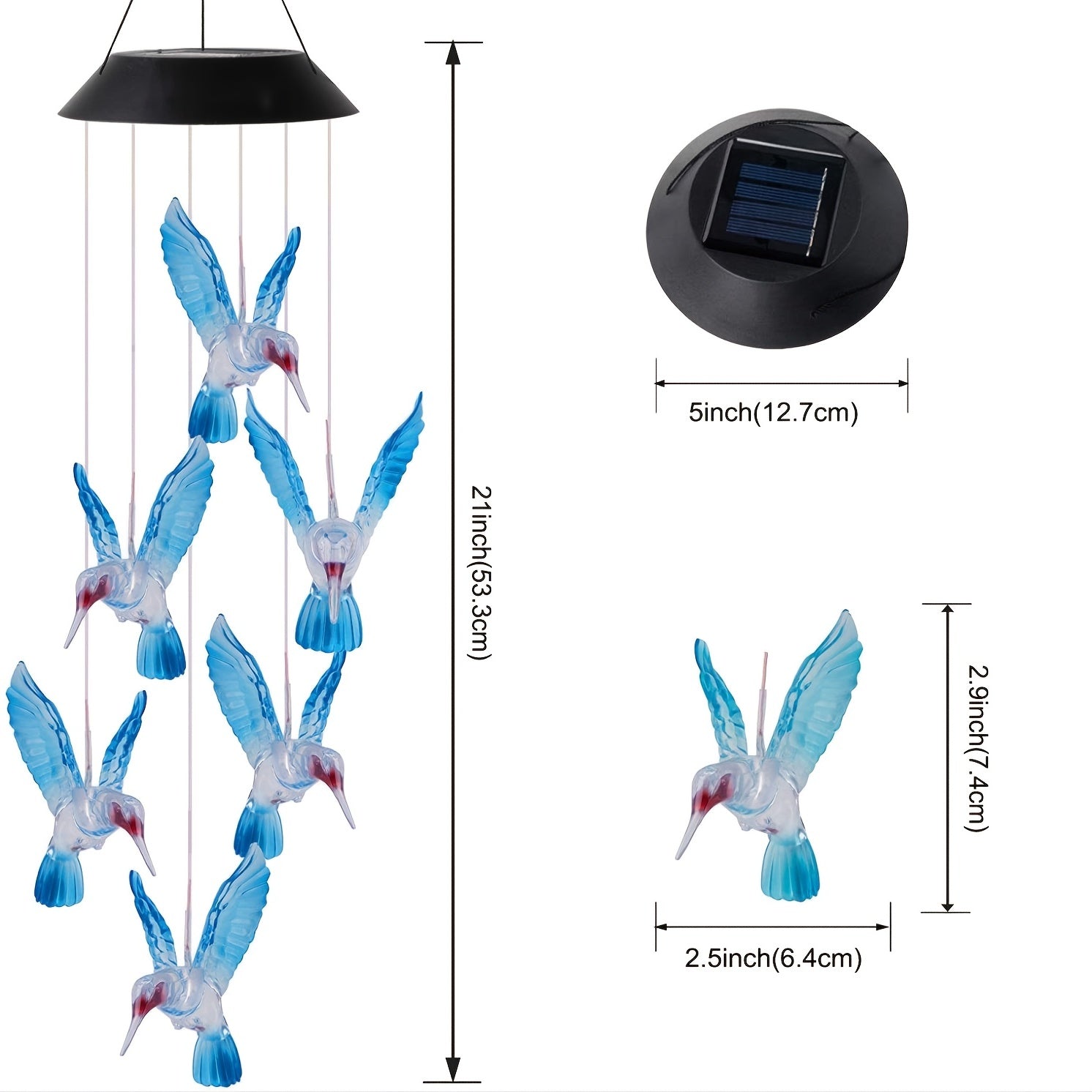 Carillones de viento solares azules hermosos - ¡Añade un ambiente colorido a tu espacio exterior!