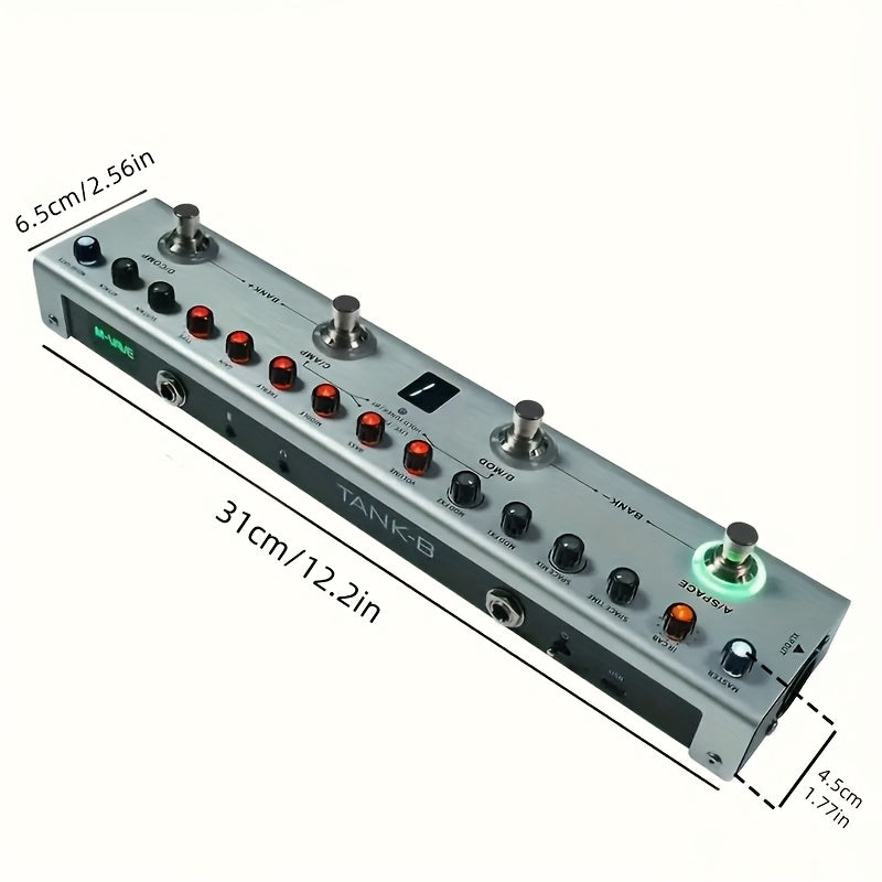 Procesador de efectos de bajo portátil M-VAVE, todo en uno - 36 presets/9 simulaciones de amplificadores, 8 cargadores de IR, retraso, modulación, reverberación, afinador, conexión BT, batería de 12 horas, recargable por USB - para grabación y actuación