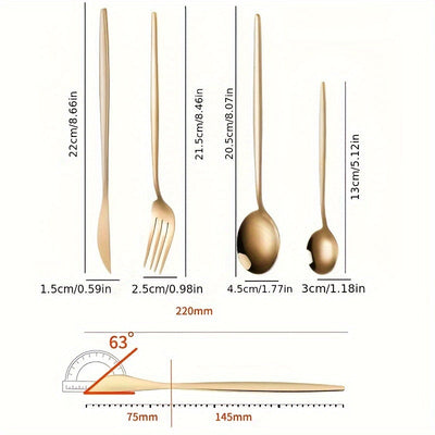 Juego de Cubiertos Dorados de 4/24 Piezas, Cuchillo, Tenedor, Cuchara, Juego de Cubiertos de Acero Inoxidable, Creativo y de Alta Gama, Pulido Espejo, Adecuado para el Comedor de Casa