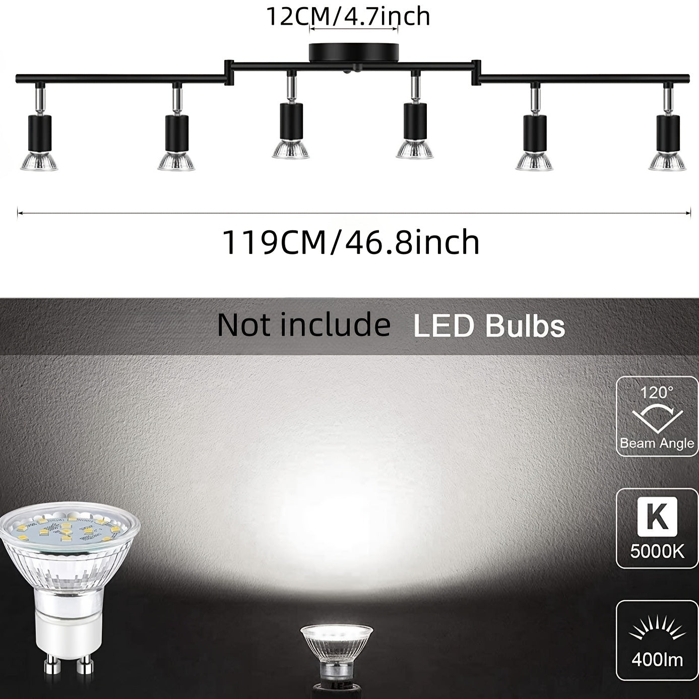 Kit de iluminación de pista LED de 6 luces, reflector de techo negro de 6 vías, soporte de lámpara giratorio flexible, luz de pista no incluye bombillas, las bombillas deben ser compradas por el usuario