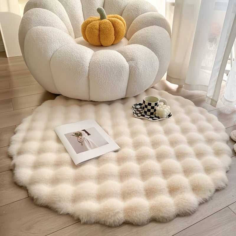 Suavidad Delicada, Alfombra Redonda de Piel Sintética de Color Crema Lujosa, 100.0cm - Alfombra de Decoración para el Hogar, Suave y Acogedora para Dormitorio o Sala de Estar, Poliéster Suave, Fabricada a Máquina con Respaldo de PVC, Alfombras para Sala