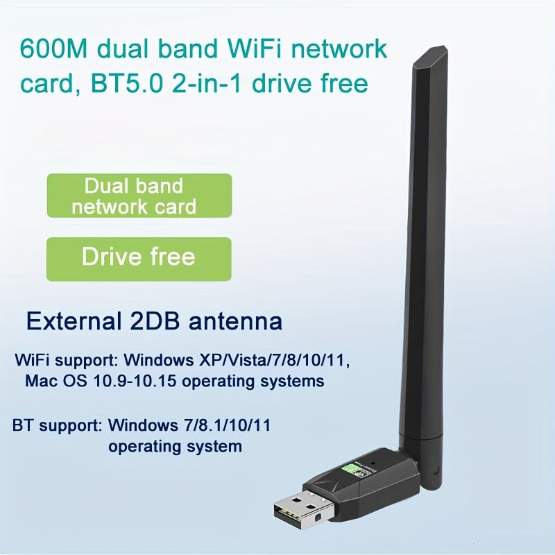 Adaptador de red inalámbrica WiFi USB de doble banda 600Mhz, receptor externo 2.4/5GHz para PC/Portátil/PC, adaptador inalámbrico mini con pantalla LED, alimentado por USB, adaptador para PC/Portátil|Diseño elegante del adaptador|Adaptador alimentado por