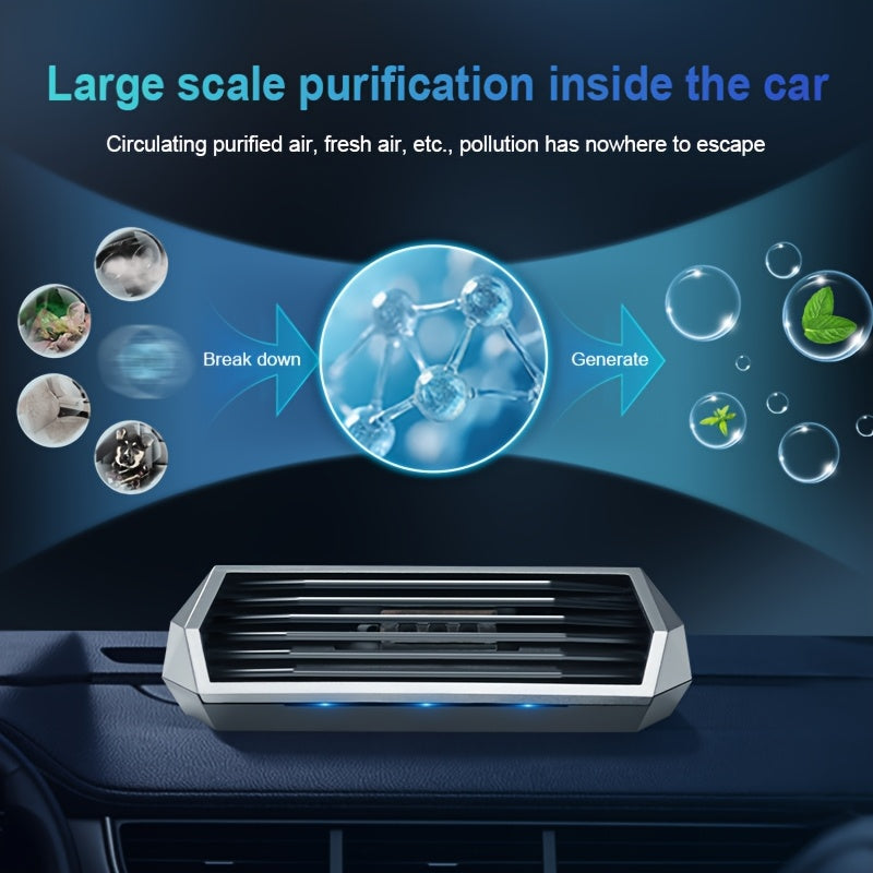 1 pieza de purificador de aire solar con sensor inteligente, función de estacionamiento automático, eliminación de olores, desinfección, generador de ozono, carga USB, batería de litio incorporada, material plástico - Ideal para uso en vehículos, purific