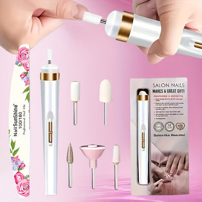 Kit de 5+1, 6 piezas para Taladro Eléctrico de Uñas con Quitaúñas y Pulidor Recargable Beige Claro para Manicura de Manos y Pies