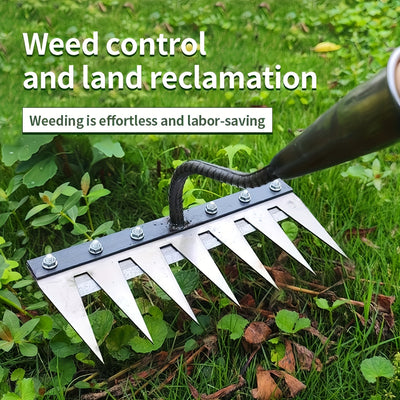 Rastrillo de jardinería de acero al carbono de alta resistencia con 5/6/7/8 dientes - Material grueso y duradero, mango ergonómico para la eficiente eliminación de malezas y suelos, herramienta de jardinería y agrícola para uso doméstico y profesional, r