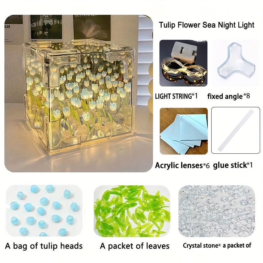 1pc 20LEDS/20 Flores Tulipán Nocturno DIY, Mar de Flores 3D, Accesorios de Escritorio Exquisitos, Regalos Íntimos para Novias, Familia, Compañeros de Clase y Amigos, Regalos para el Día de la Madre, Regalos de Cumpleaños