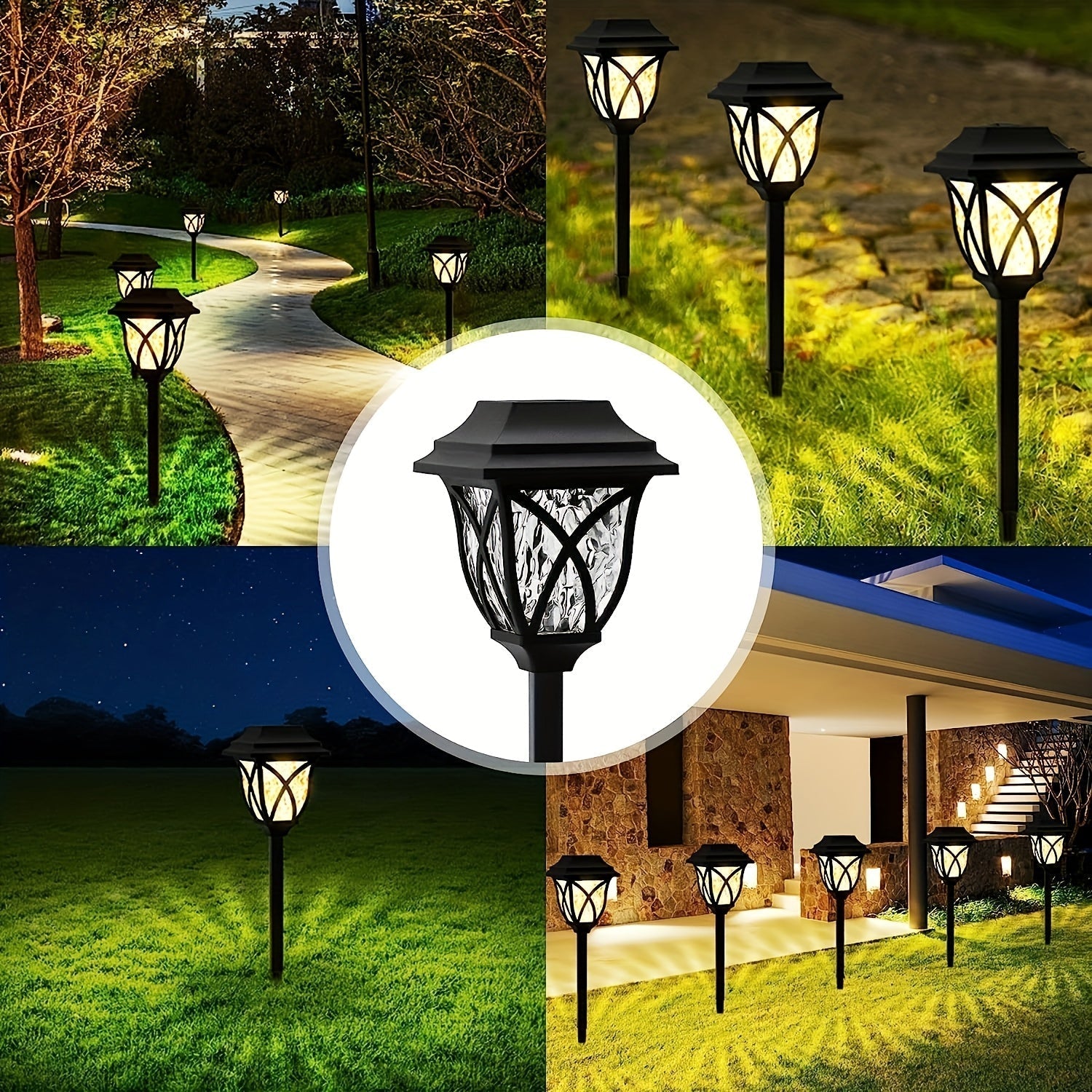 6 luces solares para jardín, exteriores y césped, estilo retro con cuadrícula, proyección de luz cálida/blanca, ideales para caminos, patios, jardines, entradas y regalos navideños