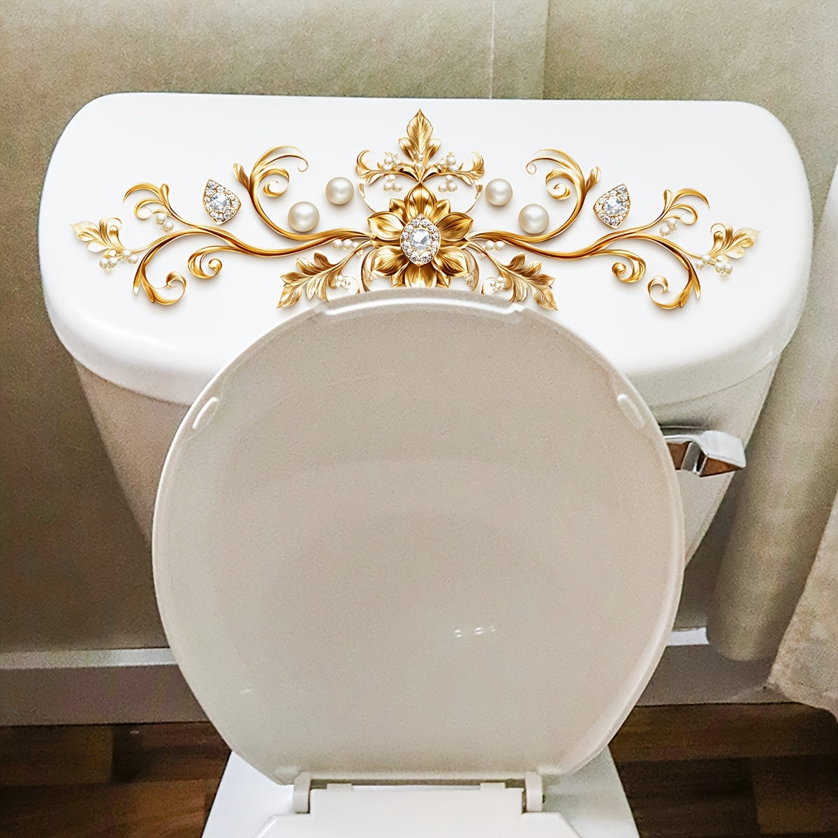 1pc Esticker de tanque de inodoro de flores vintage, accesorio de baño autoadhesivo de PVC, decoración de superficie de cerámica, forma irregular, acabado semi-mate, decoración para el hogar reutilizable