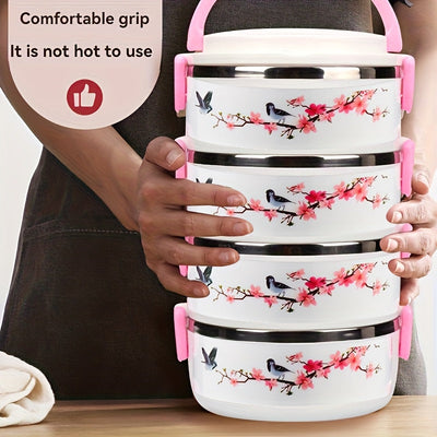 Recipiente de acero inoxidable de tres capas con tapa para mantener la frescura, redondo y apto para uso en la oficina, escuela, campamentos y cocina - 2100 ml / 70 onzas