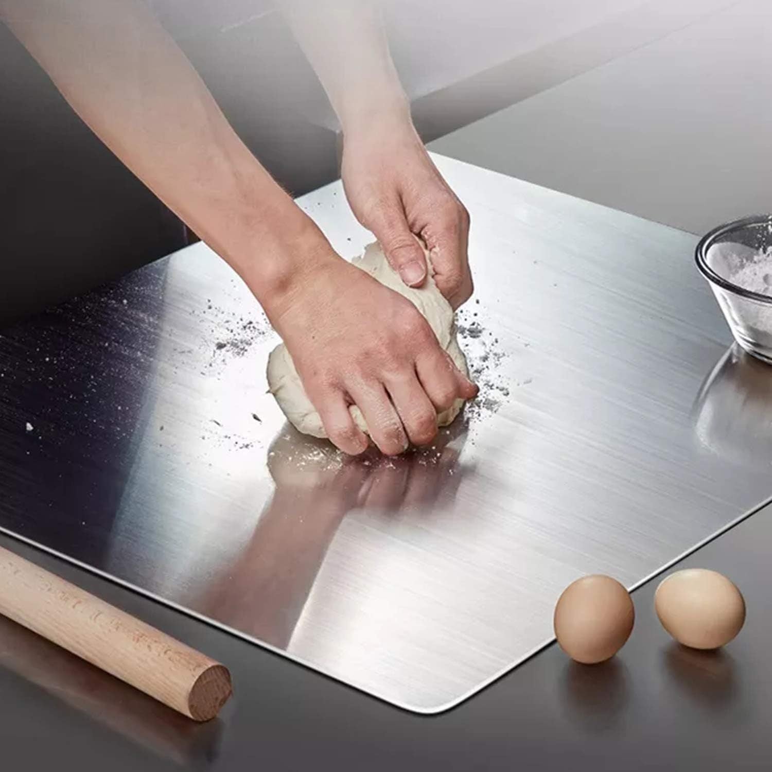 Tablero de corte de acero inoxidable 301 duradero con asa - Adecuado para lavavajillas, tablero de charcutería reversible para cocina, exteriores, camping | Regalo ideal para decoración del hogar, Día de la Madre, Día del Padre, Acción de Gracias, Navidad