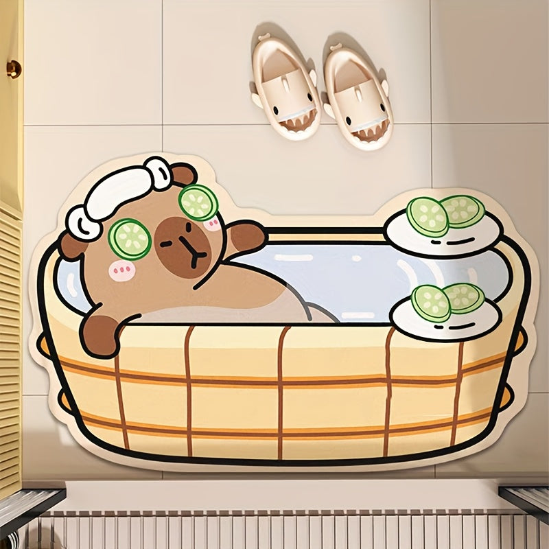 Alfombra de baño antideslizante con diseño de carpincho adorable - Super absorbente de tierra de diatomeas, secado rápido y suave - Diseño de caricatura con fresas y té de burbujas - Perfecta para baño, ducha, lavandería, dormitorio o sala de estar