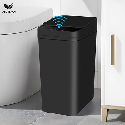 VIVIDAY 10L Bote de Basura Inteligente con Tapa - Negro, con Batería, Operación sin Contacto para Hogar, Oficina, Cocina y Dormitorio - Ideal para Baño Moderno y Decoración para el Hogar, Accesorio de Baño Moderno | Bote de Basura Elegante | Operación si