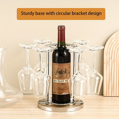 1pc Soporte Creativo para Copas de Vino, Diseño Lujoso, Sostiene 6 Vasos, Estante Colgante con Alambre de Hierro, Sin Necesidad de Taladrar, Exhibidor Premium para Decantador y Aireador de Vino