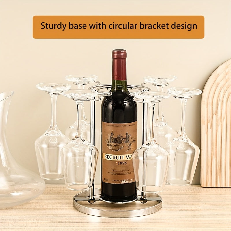 1pc Soporte Creativo para Copas de Vino, Diseño Lujoso, Sostiene 6 Vasos, Estante Colgante con Alambre de Hierro, Sin Necesidad de Taladrar, Exhibidor Premium para Decantador y Aireador de Vino