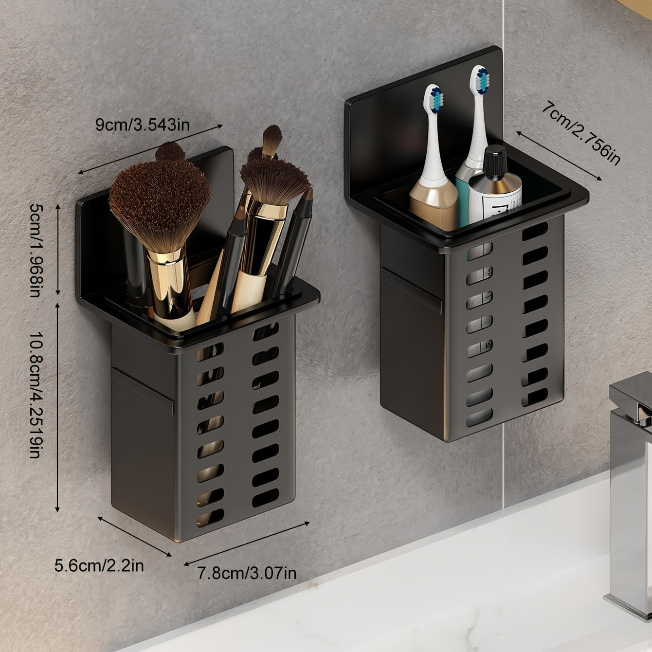 Organizador de Baño Montado en la Pared 1pc - Sin Taladro, Estante de Almacenamiento Ahorrador de Espacio para Pequeños Artículos y Herramientas, Negro/Blanco, Inodoro, Ducha, Lavabo, Caddies de Ducha