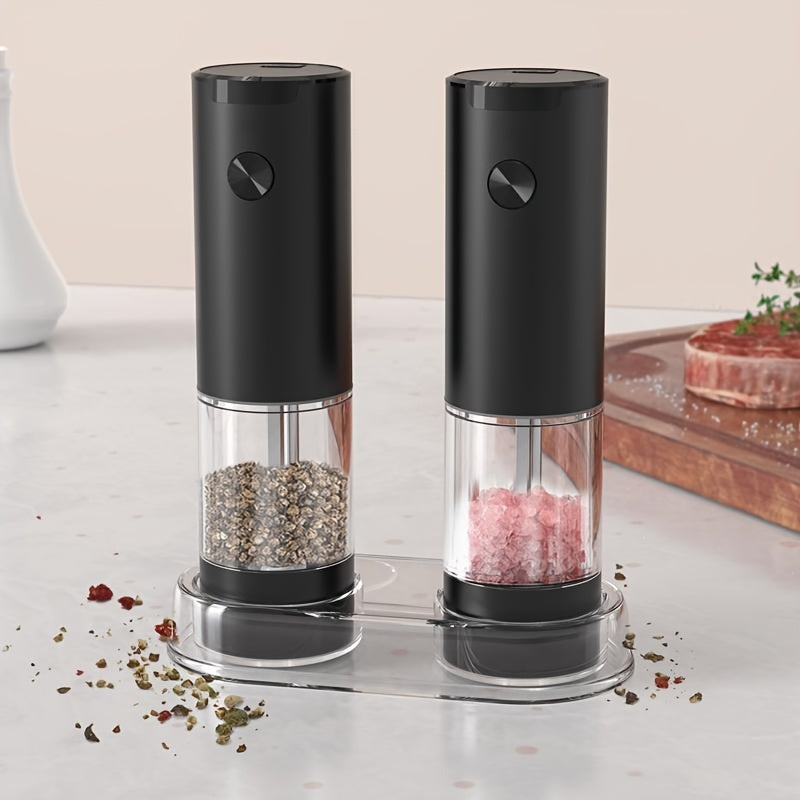 1/2pcs Conjunto de molinillos eléctricos de especias, Molinillo de sal y pimienta portátil con batería no recargable, Cámara de especias transparente, Esencial de cocina, Ideal regalo para cocineros en casa