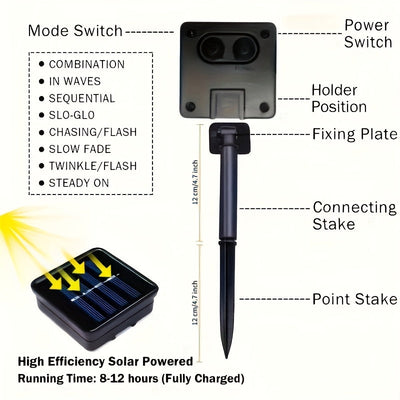 Luces de cuerda de hada con energía solar, 20/50/100/200 luces solares LED, luces solares para exteriores, con sensor inteligente - Detección de luz, interruptor inteligente, ideal para jardín, patio, porche, pared, árbol, Pascua, Halloween, decoración n