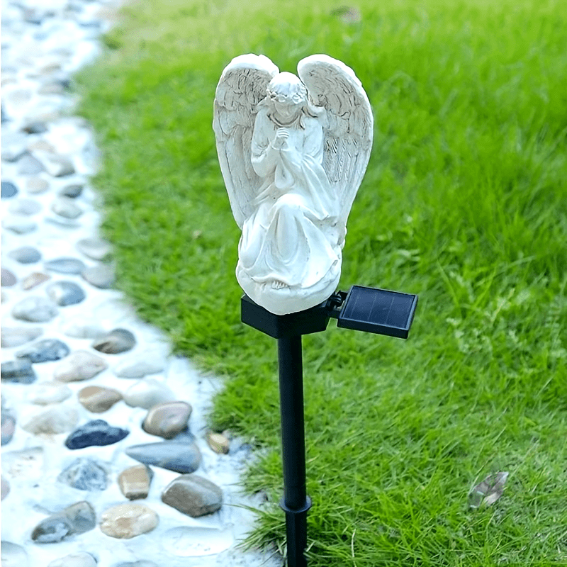 Estatua de ángel de resina alimentada por energía solar, luz de camino de montaje semihundido, accesorio de iluminación de paisaje decorativo, con batería de níquel de 600mAh, control de interruptor, sin control remoto, para jardín, césped, decoración fe
