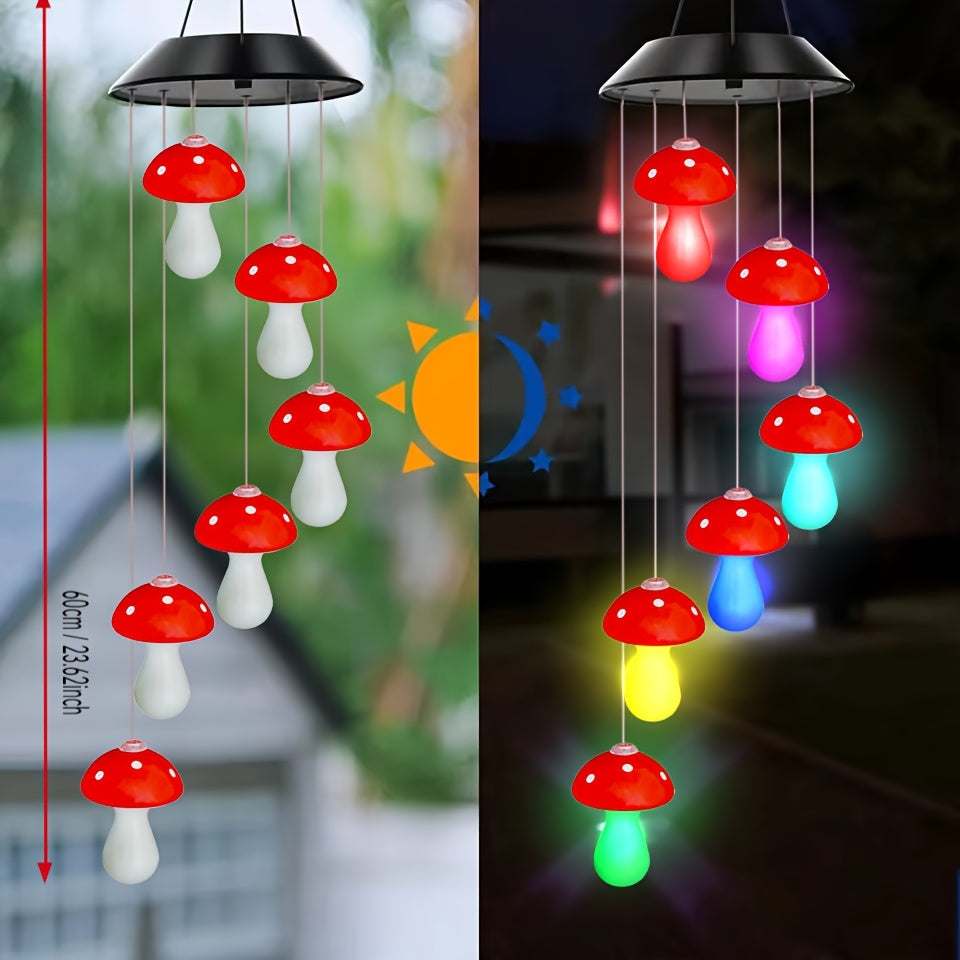 1pc Luz de jardín de hongos rojos de cambio de color alimentada por energía solar, acabado de metal pulido, material PC, adecuada para decoraciones de San Valentín, Día de la Independencia, Navidad, Año Nuevo, Ramadan, decoración colgante al aire libre,