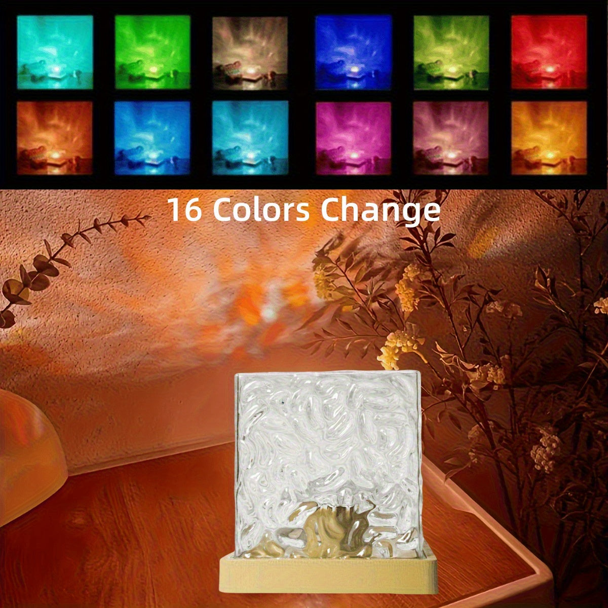 Luces LED Ambientales Modernas Cuadradas con Efecto de Ondulación Acuática - 16 Temperaturas de Color, Control Táctil de Intensidad, Alimentado por USB, Sin Batería/Control Remoto, Acabado en Metal Pulido para Dormitorio, Estudio o Decoración de Fiestas,