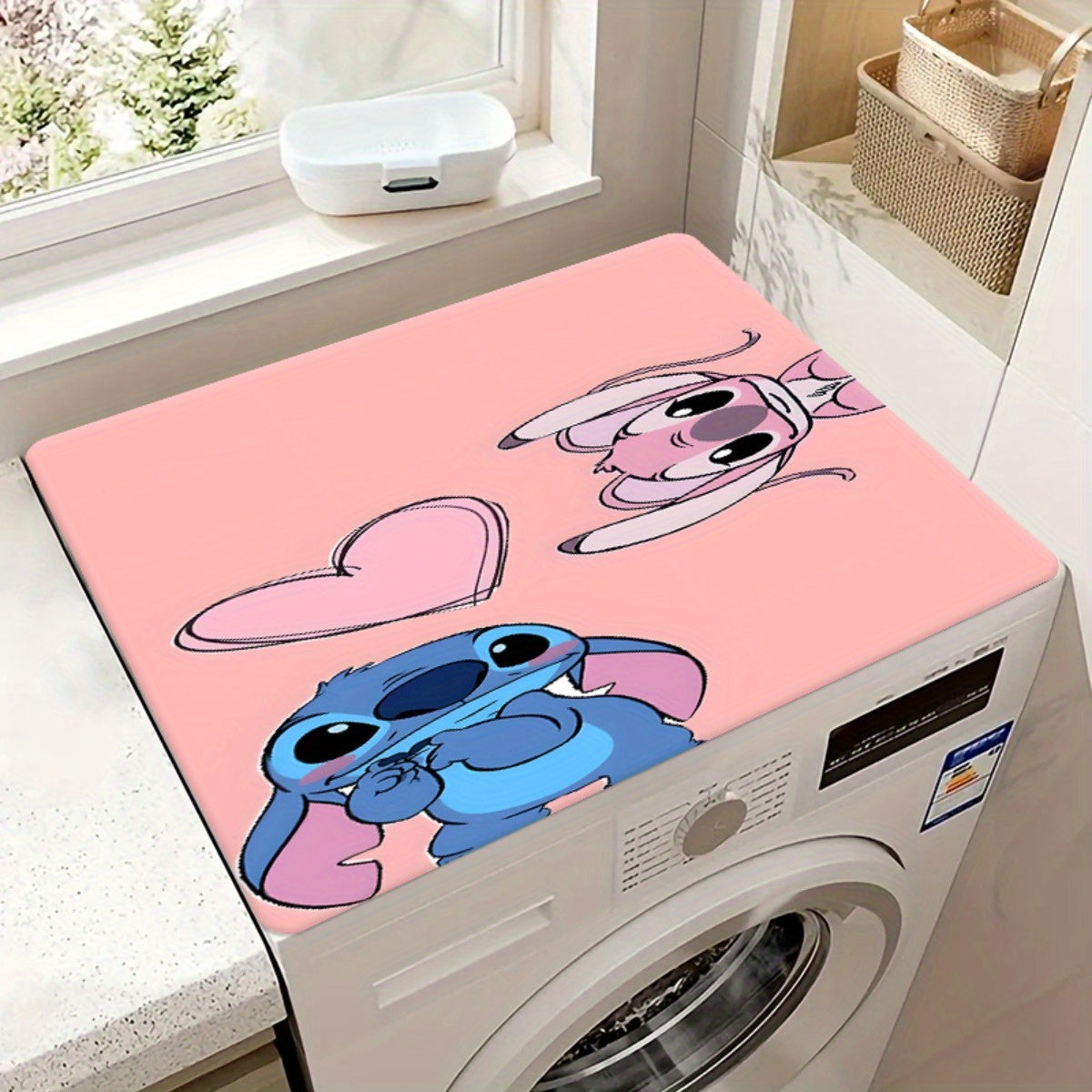 1 pieza, Cubierta de encimera para lavadora y secadora, "Stitch y amor de ángel" Decoración del hogar, Decoración de lavandería, Regalo de inauguración de casa, Cubierta decorativa para lavadora y secadora