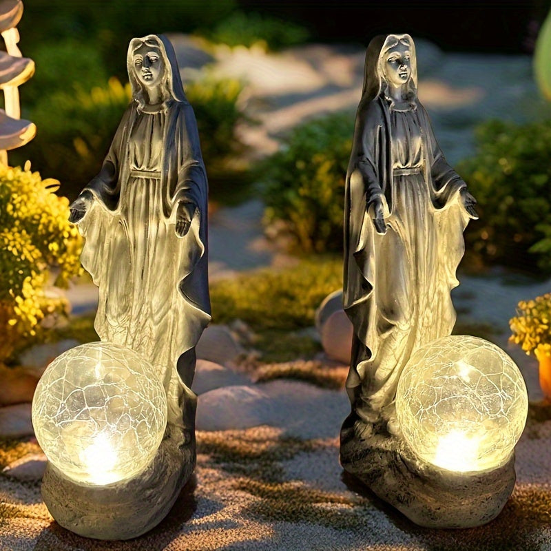 Estátua de la Virgen María Oasis Solar, arte de resina, adorno de jardín autosoportante, tema de Natividad festivo para patio, césped, balcón, estanque, decoración de Navidad, Pascua, Janucá, Acción de Gracias, batería de níquel de 200mAh