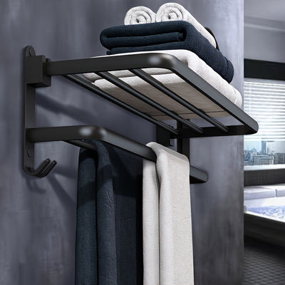 Diseño contemporáneo] Toallero de metal para pared con ganchos, organizador de baño ahorrador de espacio para toallas y accesorios, soporte para toallas de baño