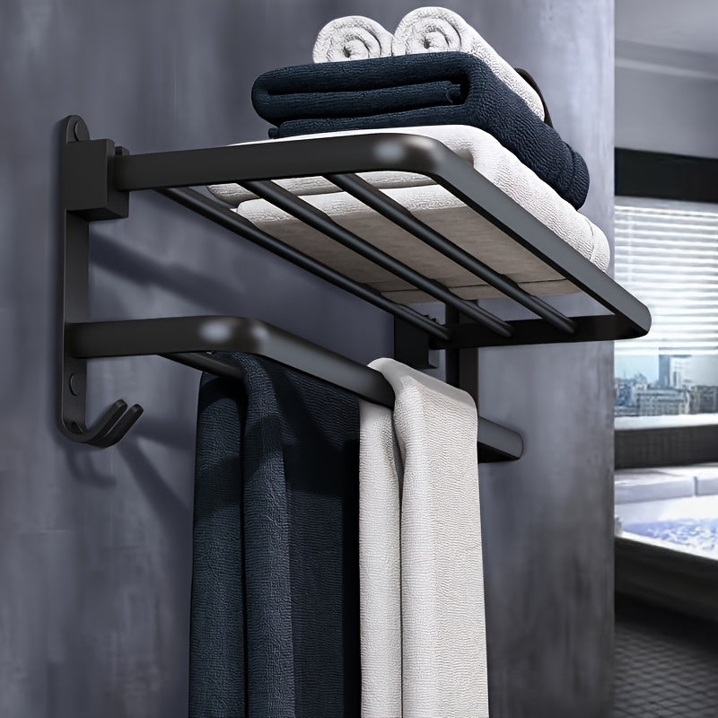 Diseño contemporáneo] Toallero de metal para pared con ganchos, organizador de baño ahorrador de espacio para toallas y accesorios, soporte para toallas de baño