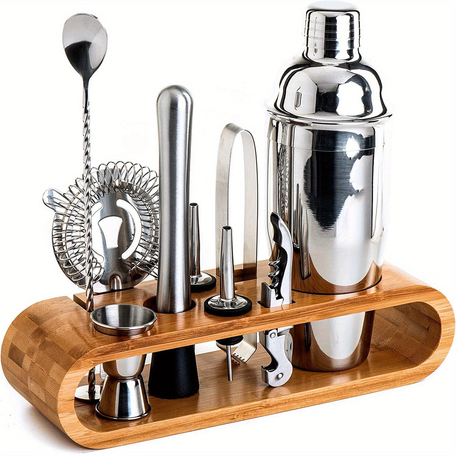 Kit de mixología para bartender: Juego de 10 herramientas para bar con elegante soporte de bambú, ideal para preparar cócteles en casa y set para martinis, regalo perfecto para casa nueva