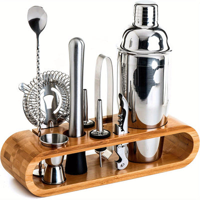 Kit de mixología para bartender: Juego de 10 herramientas para bar con elegante soporte de bambú, ideal para preparar cócteles en casa y set para martinis, regalo perfecto para casa nueva