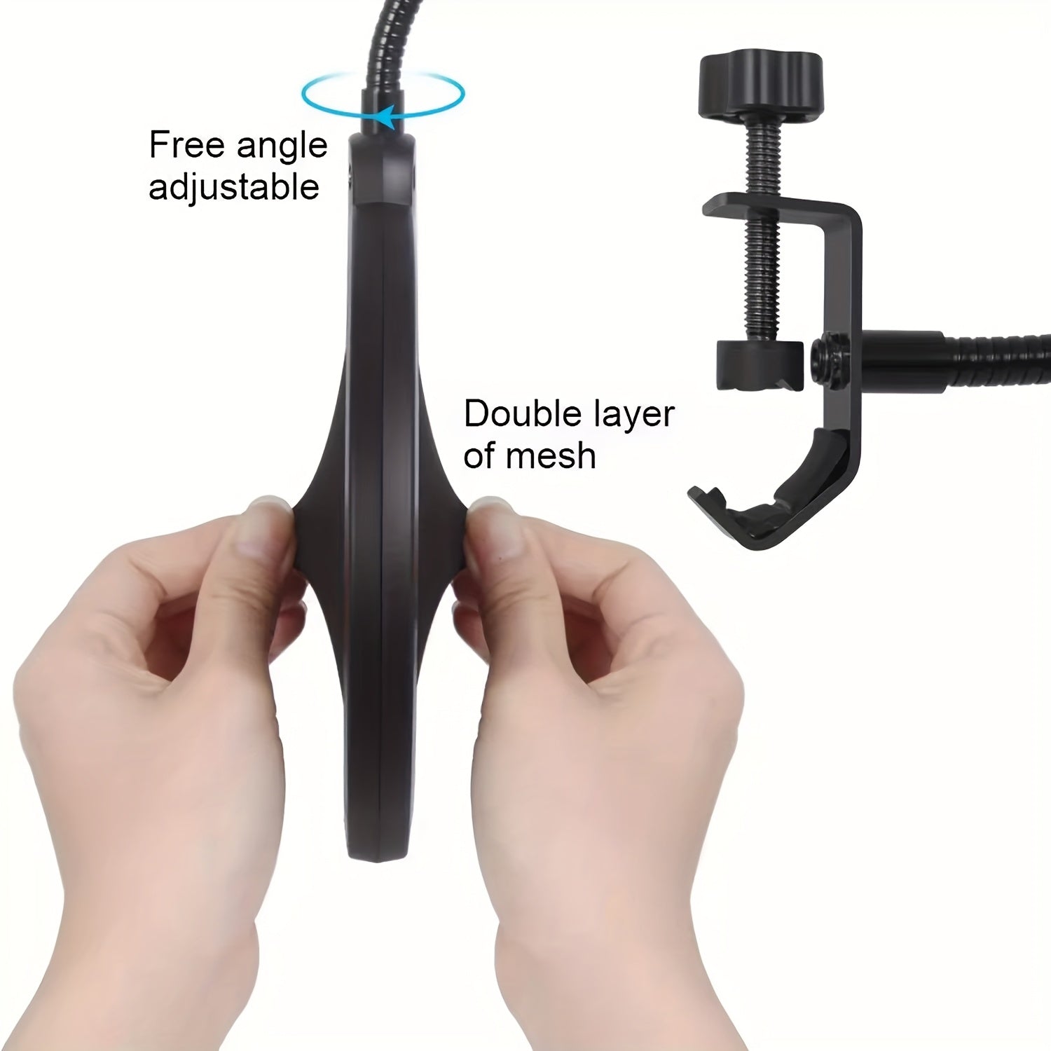Filter de Micrófono Ajustable 180° para Reducción de Ruido - Aleación Negra, Compatible con Varios Soportes, Esencial para Transmisiones en Vivo, Diseño de Plástico Transparente con Cubierta de Espuma, Bloqueador de Sonido