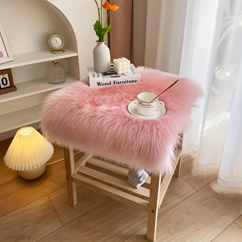 1pieza Alfombra de Piel de Oveja Artificial Suave, Moderna Mesa de Comedor y Escritorio de Pelo Falso Acogedor, Material Lavable de Acrílico y Poliéster, Lavar a Máquina, Forro de Ante, Alfombra de Cojín Decorativa de Navidad
