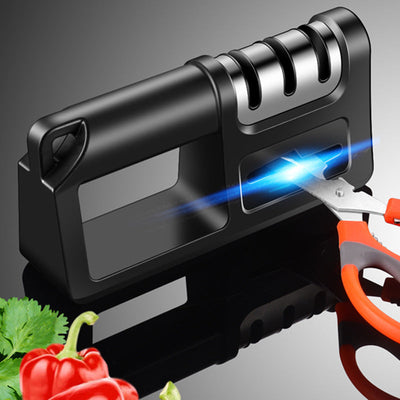 AFILADOR DE COCINA SHARPNESS 4-en-1 - Sistema de Afilado Multietapa con Piedra de Diamante, Mango Ergonómico y Ángulo Ajustable para un Afilado Óptimo, Largo de 19.0 cm, Alto de 9.5 cm