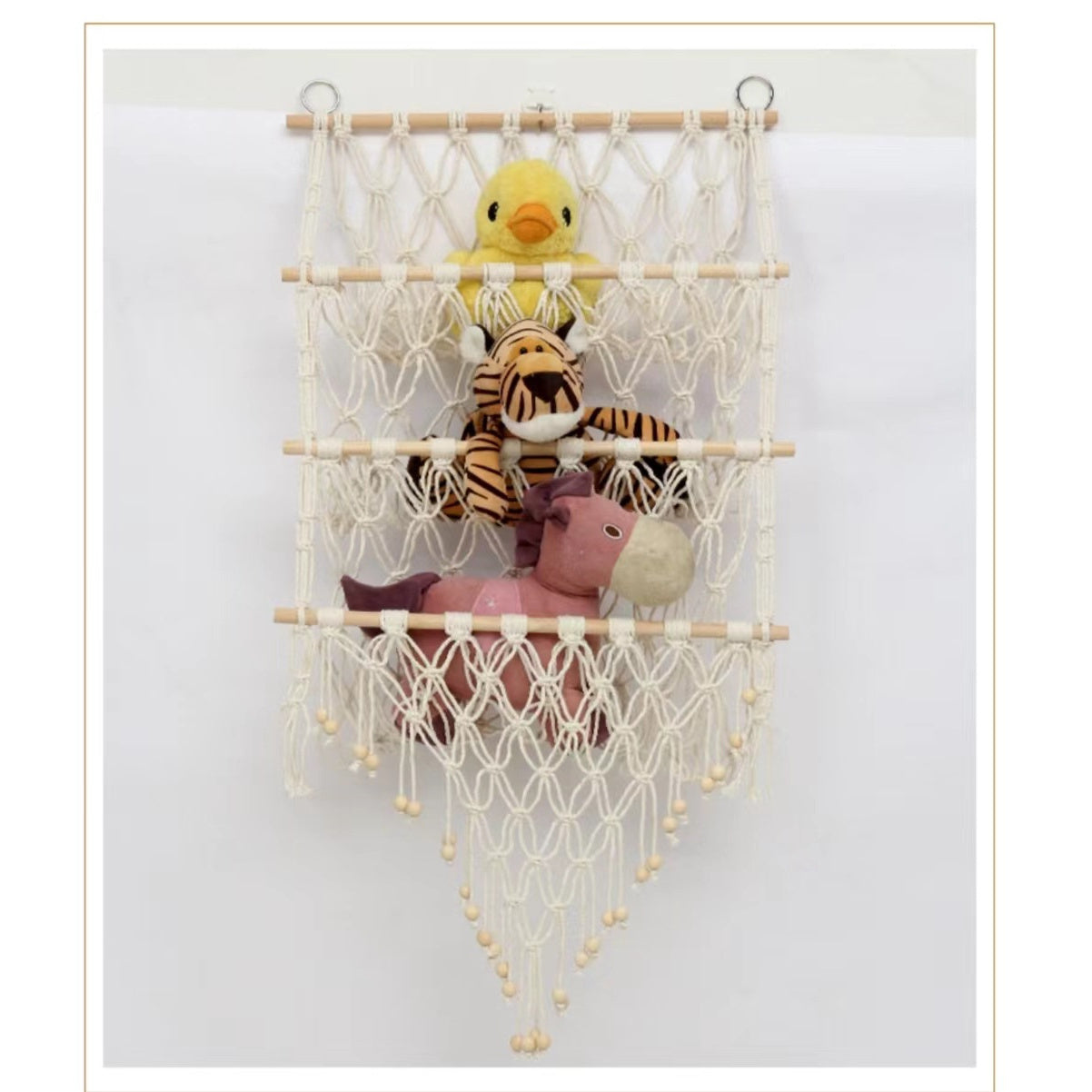 1pc Estilo Nórdico Tejido a Mano de Algodón Macramé Estantería para Pared, Longitud Ajustable, 100% Red de Cuerda de Algodón Almacenamiento para Libros, Muñecas, Decoración Europea para Dormitorio, Estudio, Patio - Sin Necesidad de Electricidad