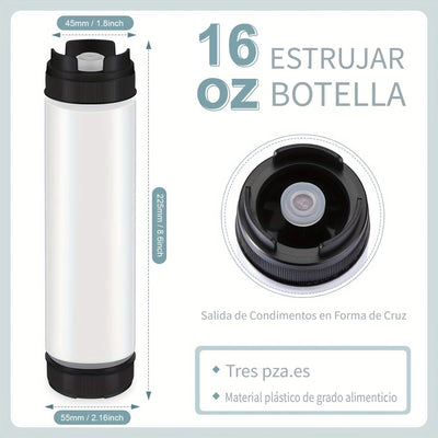 3 paquetes de botellas de plástico de 16 oz con punta rellenable, dispensador de válvula grande para salsas, kétchup, crema agria, jarabe autosellante, grado alimenticio, no necesita electricidad, blanco/negro/rojo