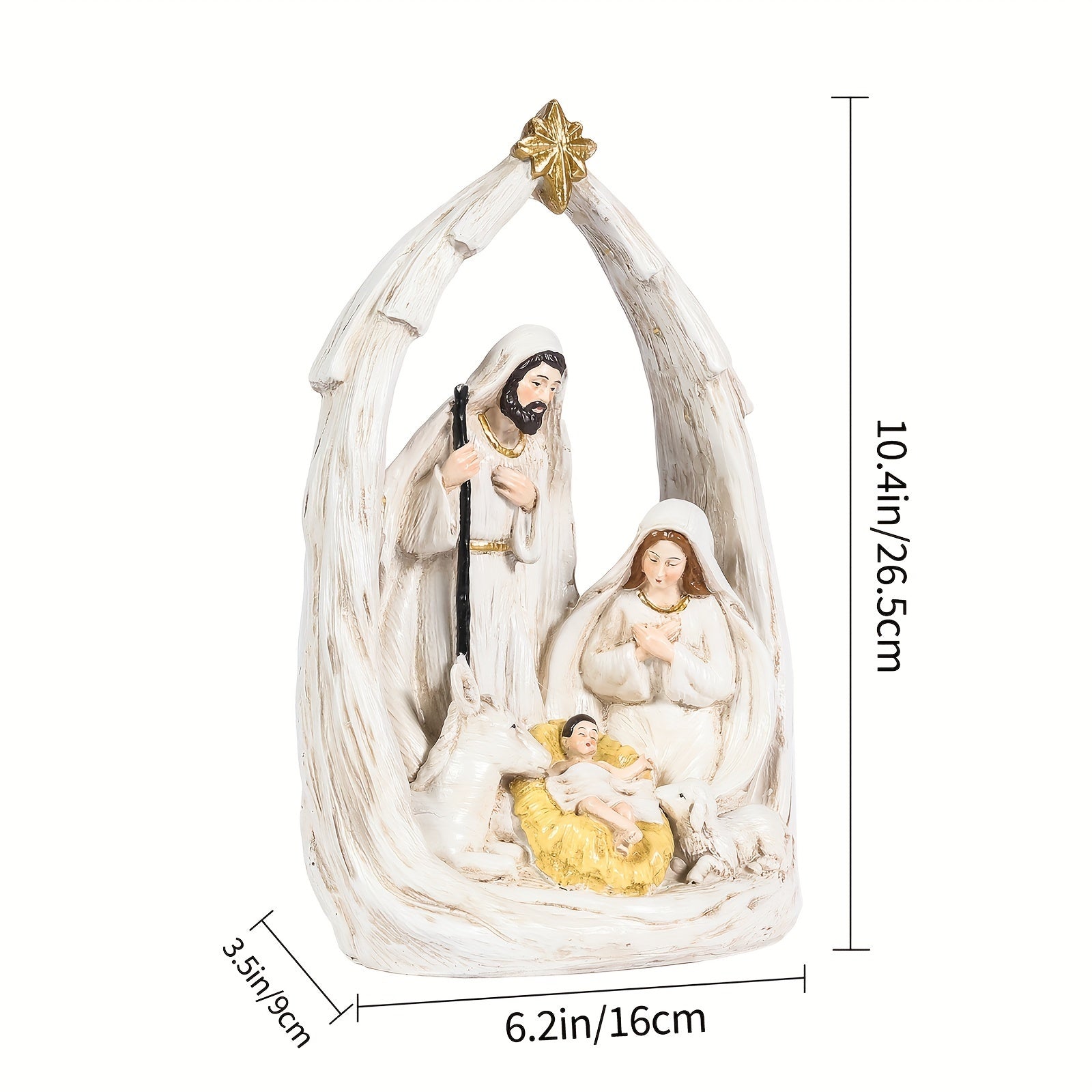 1 pieza de escena de nacimiento de Jesús con luces LED y energía solar estilo Art Deco, figura de resina para decoración navideña exterior, regalo religioso para familia, amigos y cristianos, funciona con pilas AA (no incluidas)