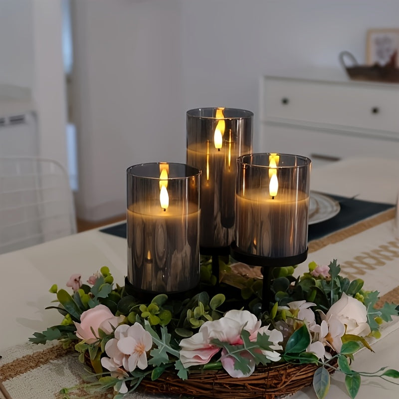 Velas LED sin llama en 3D con efecto de absorción, 3 piezas blancas de cera real con parpadeo realista, control remoto y temporizador, a pilas, para fiestas, bodas y decoración del hogar