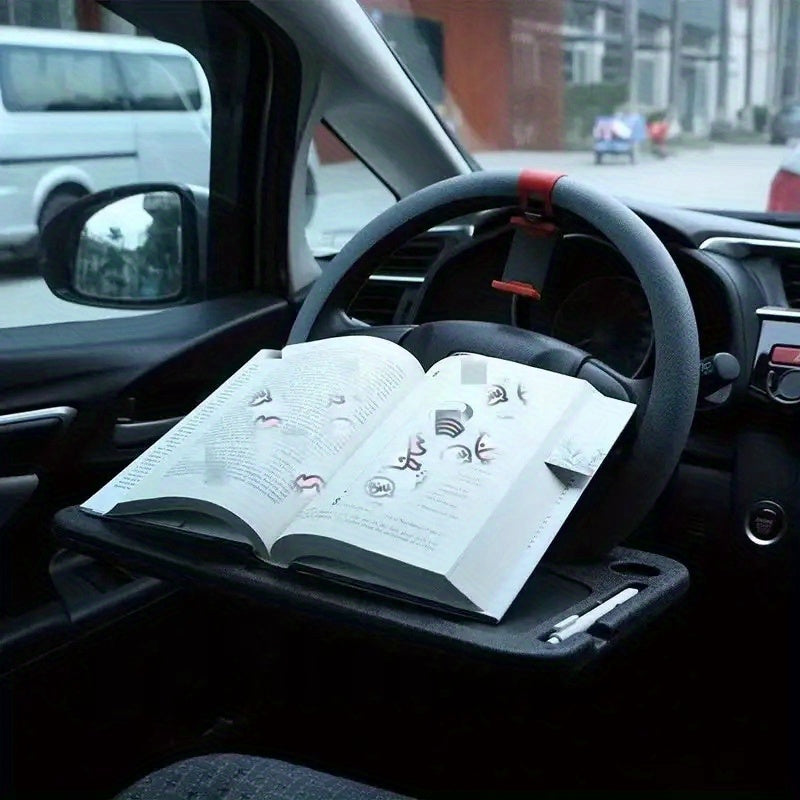 Bandeja de Volante Multifuncional 2 en 1 Mesa para Almacenamiento y Tarjetero que Facilita la Conducción, Ideal para Comer - Trabajar - Leer - y Guardar - Material Duradero, Adecuado para la Mayoría de los Coches