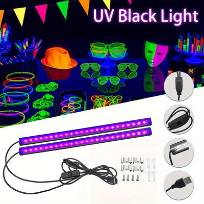 Tira de LED de luz negra UV, 1 metro de aleación de aluminio metálico, alimentada por USB, voltaje de funcionamiento de 5 V, fuente de luz LED para decoración, no requiere batería - Ideal para Halloween, Navidad, fiesta de cumpleaños, pintura corporal, c