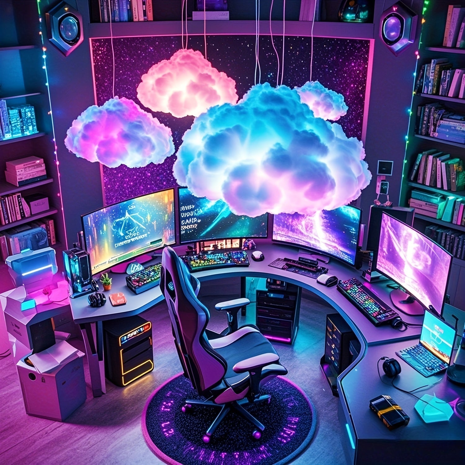 Luz LED 3D en forma de nube de 92.96 cm con ritmo musical, luces de cadena multicolor con control por botón, alimentación por USB, decoración para habitación de juegos y dormitorio, iluminación cercana, producto navideño, decoración vibrante para habitac