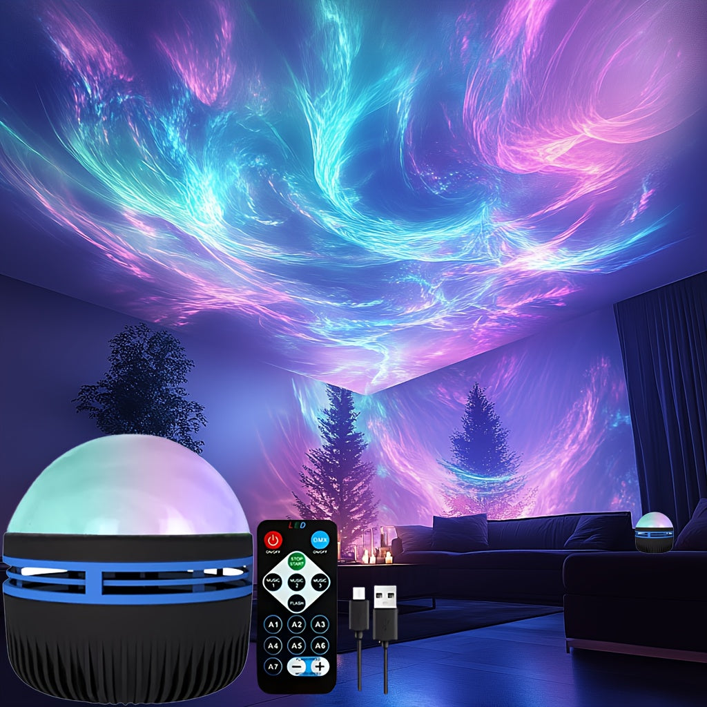 Lámpara LED de proyección de auroras boreales, efecto aurora boreal con control remoto, alimentación por USB, luz cambiante para decoración de dormitorio, sala de estar, oficina y fiestas, regalo perfecto para adolescentes, decoración para el hogar | Lám